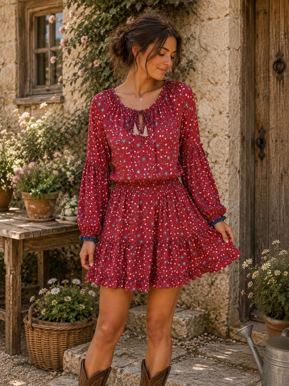 Natalie Martin Maggie Floral Peasant Mini Dress Cottagecore Boho Size Medium